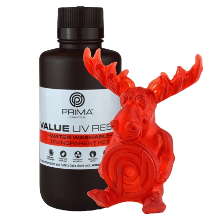 PrimaCreator Value vodou omyvatelná UV pryskyřice - 500 g - Transparentní červená