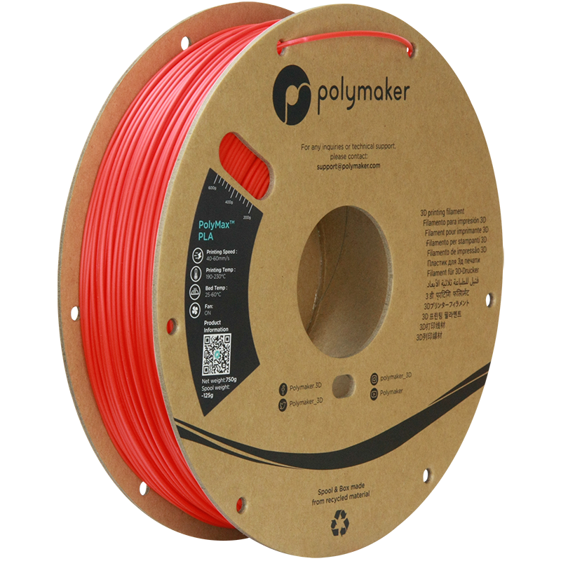 PLA PolyMax filament červený 1,75mm Polymaker 750g