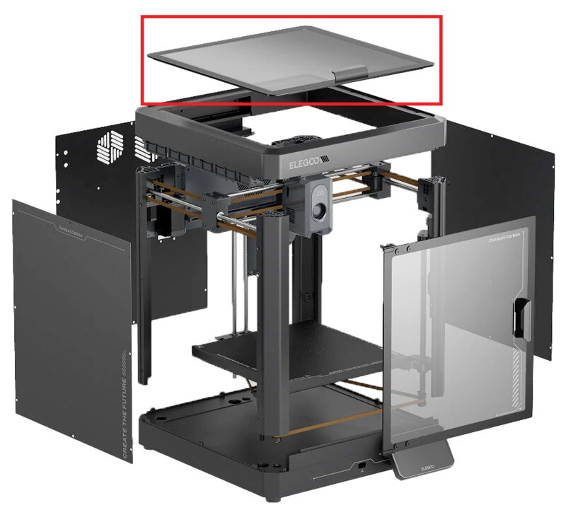 Elegoo Centauri Sestava uhlíkového horního skleněného krytu