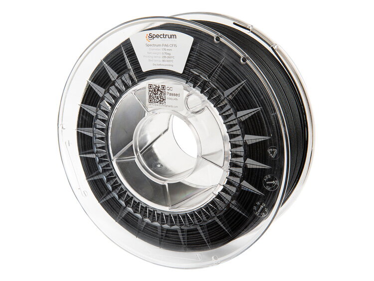 Filament SPECTRUM NYLON PA6 CF15 ČERNÁ NÍZKÁ DEFORMACE 1,75 mm 0,75 kg Filament SPECTRUM NYLON PA6 CF15 ČERNÁ NÍZKÁ DEFORMACE 1,75 mm 0,75 kg