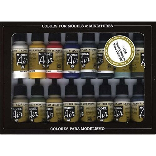 Vallejo: Basic Colors - Acrylic 16 Airbrush Paint Set for Model and Hobby 71178 Vallejo: Basic Colors - Acrylic 16 Airbrush Paint Set for Model and Hobby 71178